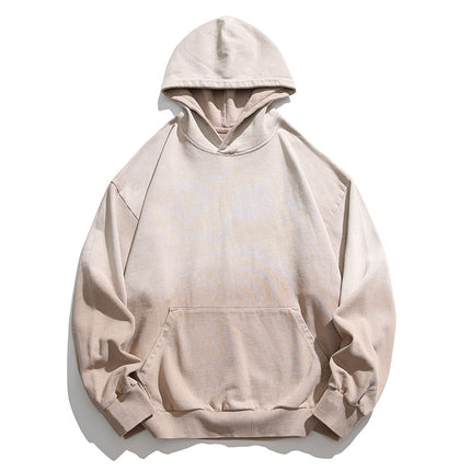 Black Fleet Retro Hoodie, Washed Gradient Dyed Pure Cotton Loose Pullover Couple Style Sweatshirt, Casual and Versatile