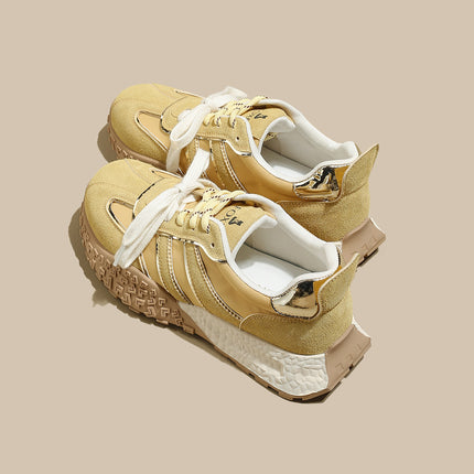 Genuine Leather Retro German Training Shoes for Women 2025 New Spring and Summer Thin Breathable Ballet Forrest Gump Shoes Yellow Casual Sports Shoes