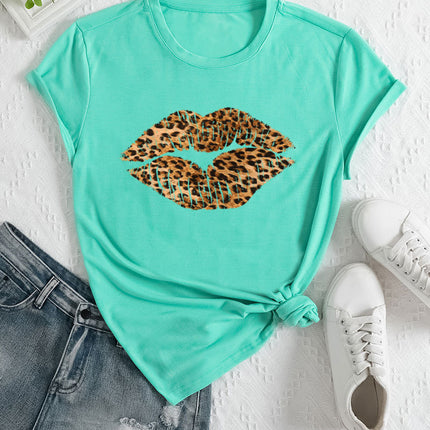 2025 Export Women's Independent Station Tem Clothing Cross-Border E-Commerce Ebay Amazon Lip Print Polyester T-Shirt