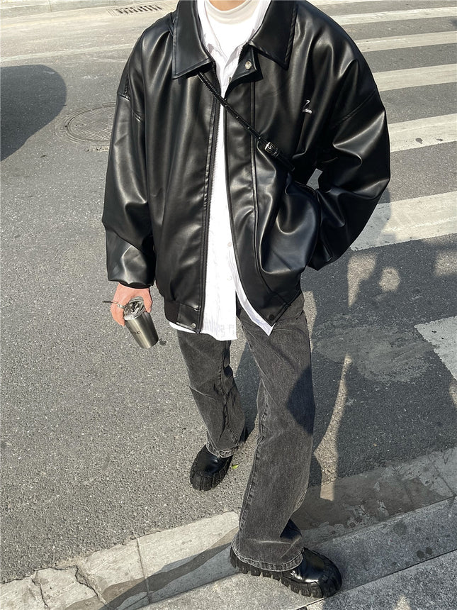 Men's Leather Jacket Autumn and Winter American Style Trendy Streetwear Stylish Jacket with Unique Design for Couples Biker Jacket