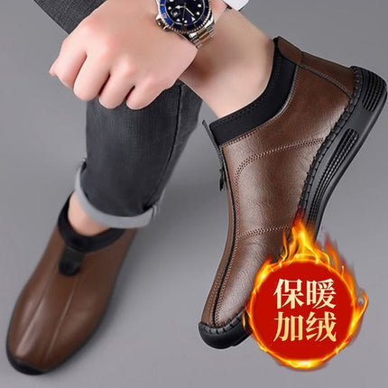 Cross-border Autumn and Winter fleece-lined High-top Men's Shoes Cotton-padded Shoes Soft Sole Breathable All-match Casual Shoes Non-slip Simple Casual Men's Leather Shoes