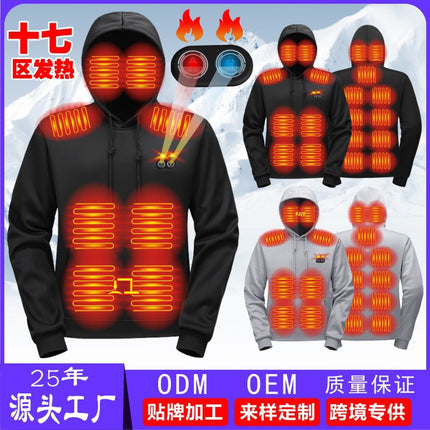 Cross-Border Heating Clothing Winter New Men's Hooded Heating Sweatshirt Electric Heating Sweatshirt Intelligent Constant Temperature Heating Warm Top