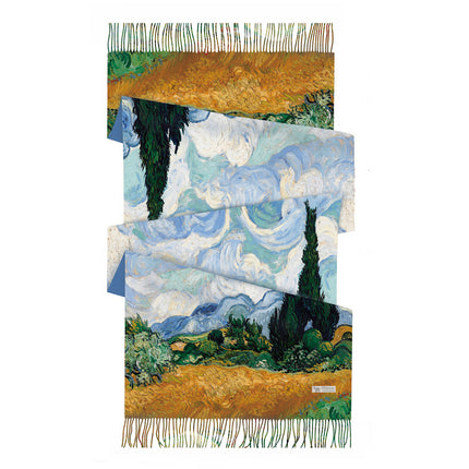 Winter Fashionable and Versatile Van Gogh Oil Painting Series Starry Sky Ladies Imitation Cashmere Long Scarf for Mother Shawl Warm Scarf