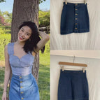 Aa dark blue buttoned denim skirt non-returnable / S