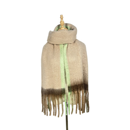 Simple Frame Solid Color Scarf Women's Warm Cashmere Tassel Scarf Autumn and Winter Contrast Color Scarf Cold-proof Shawl