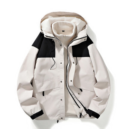 Men's and Women's Windproof Outdoor Mountaineering Suit Three-in-One Removable Shake Grain Liner Couple's Hooded Jacket