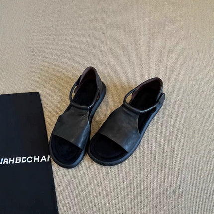 Sheepskin Version ~ Retro Casual Hollow Thick Bottom Open Toe Sandals Women's Summer New All-match Soft Bottom Height Increasing Roman Shoes