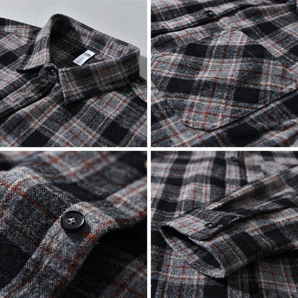 Autumn Men's Brushed Plaid Long-Sleeved Shirt Jacket Trendyy Casual Loose Versatile Young Men's Shirt 3306