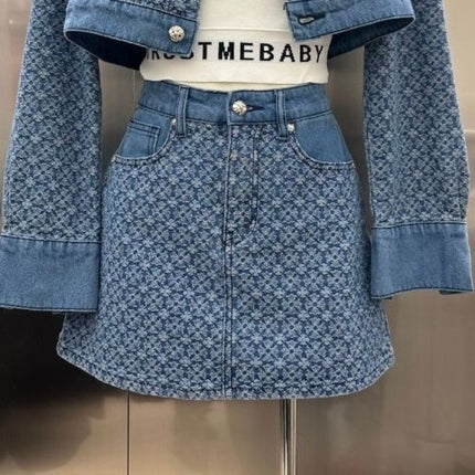 Denim suit Women's 2024 Spring New Style Temperament Age-reducing Fashion Jacket Skirt Two-piece Set Small Fragrant Style