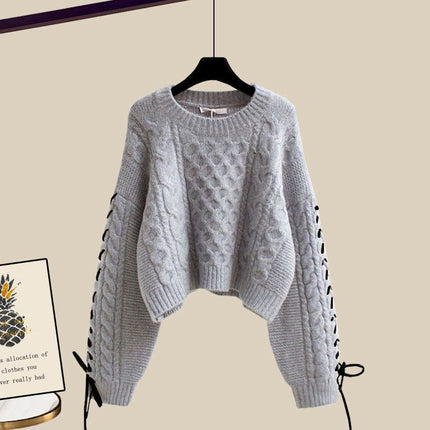 plus size Women's Autumn and Winter suit Women's 2024 New Pullover Knitted Sweater Women's Loose Slimming Wide Leg Pants Two-piece Set