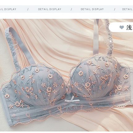 French Style Sexy Lace Underwear Women's Non-rims Push-up Small Chest Adjustable Upper Collocable Para Breast Bra suit