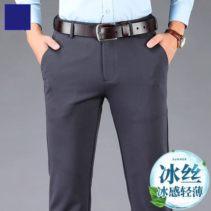 Cross-border wholesale new ice silk four-sided stretch pants men's casual pants business men's straight pants suit pants