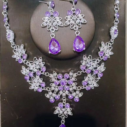 European Bride Necklace Earrings Rhinestone Jewelry Cross-border Bride Wedding Dress Modeling Shooting Water Drop Necklace Accessories