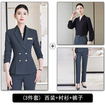 Autumn and Winter Professional Small Suit Suit, Feminine Formal Suit Two-Piece Suit, Beautician Front Desk Work Clothes