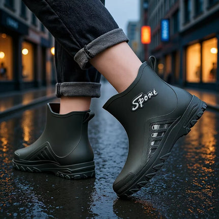 2025 Korean Style Fashionable Short-Tube Water Shoes for Men, Lightweight and Wear-Resistant Rubber Shoes, Kitchen Non-Slip Low-Top Waterproof Rain Boots for Men