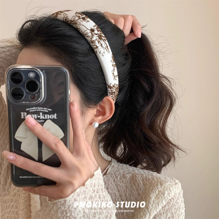 Whitening and High-End New Chinese Style Jacquard Embroidered Headband Chinese Style Versatile Retro High Skull Sponge Headband Hair Accessories