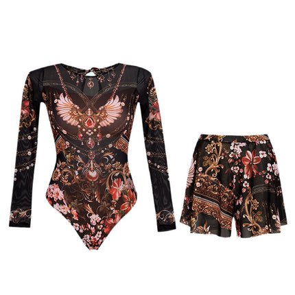 2025 European and American Cross-Border One-Piece Bikini Emuпальunnк Sun Protection Swimsuit Shorts Two-Piece Set