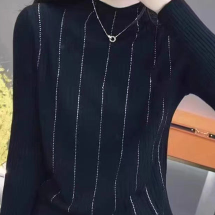Spring and Autumn New Style Diamond Half Turtleneck Sweater Pullover Wool Loose Versatile Sweater Western Style Bottoming Shirt Wholesale