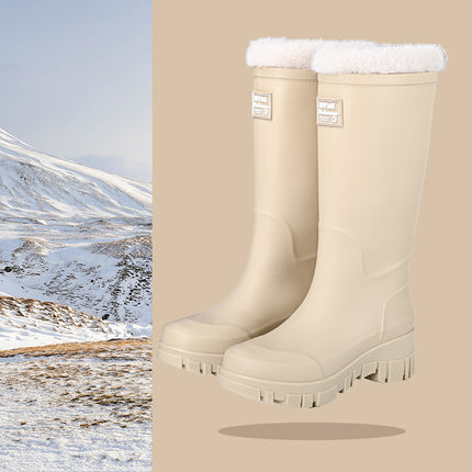 Cross-border Fashion Mid-high Rain Boots Women's Fixed Cotton Warm Outdoor Camping All-match Rain Boots Thick-soled Wear-resistant Work Shoes