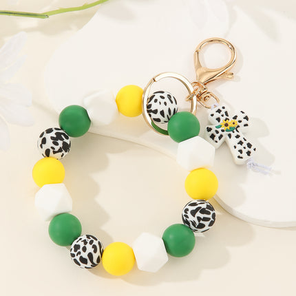 2025 Amazon New Printed Silicone Bead Bracelet Leopard Print Teacher's Day Bead Bracelet Pu Tassel Keychain