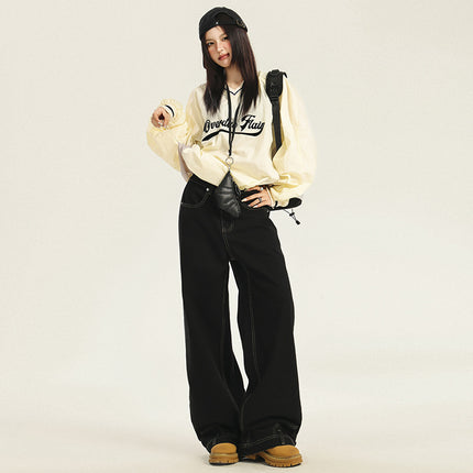 2024 Autumn and Winter New American Style Retro Washed Anti-Wearing Design Men's and Women's Handsome Loose Wide-Leg Jeans Women