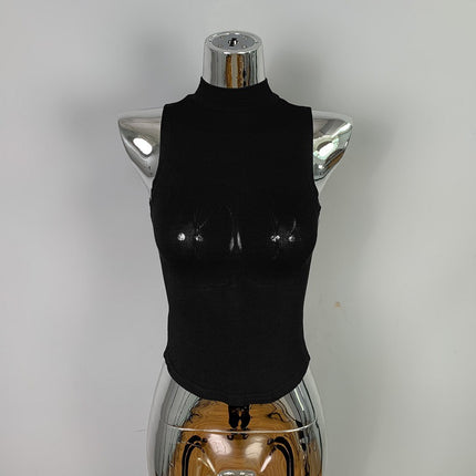 South Korea's Dongdaemun Slimming Look, Sexy, Sweet and Spicy Figure-Showing Half-High Collar Versatile Short Sleeveless Vest for Women