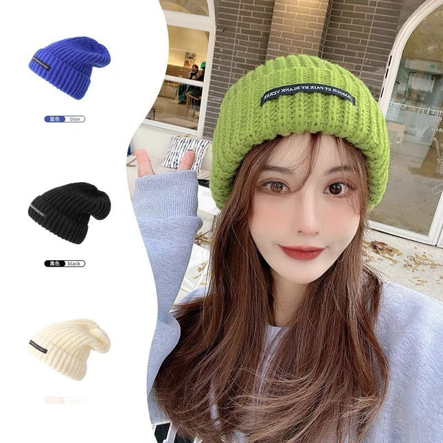 Hat Autumn and Winter Fashion Korean Knitted Hat Piled Big Head Big Brim Wool Hat All-match Face Show Small Warm Cold Hat