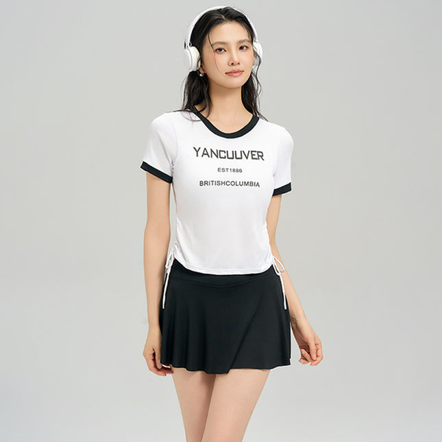 2025 Split Swimsuit Women's Sports Two-Piece High-Waist Slim Pleated Skirt Sports Swimsuit Swimsuit Wholesale