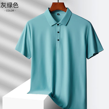 2025 Summer Ice Silk Men's Polo Shirt Work Clothes Thin Business Casual Stretch Breathable Short Sleeve Couple Style