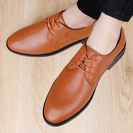 Old Man's Head Men's Business Casual Leather Shoes Foreign Trade Soft Sole British Men's Shoes Round Head Low Lace-up Men's Casual Men