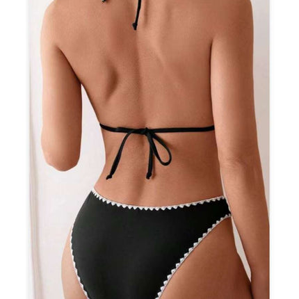 European and American Sexy Split Swimsuit Women's Triangle Cup Bikini Lace Decoration High Waist Bikini Swimsuit Set
