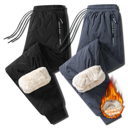 Lamb Velvet Pants Men's fleece-lined Thickened Casual Pants Middle-aged and Elderly Wearing Cotton Pants plus size Cold-proof Warm Sports Pants
