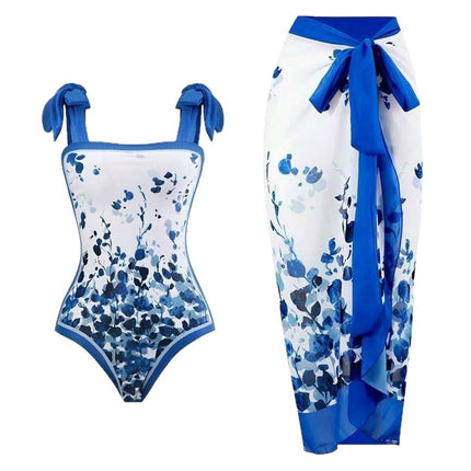 Amazon 2023 European and American New Fixed Edition Printed Two-Piece One-Piece Swimsuit Conservative Covered Hip Skirt Spot Swimsuit
