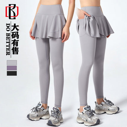 New High Waist Abdominal Tight Sports Trousers Women's Breathable Yoga Fitness Fake Two-Piece Culottes Slimming Tight Leggings