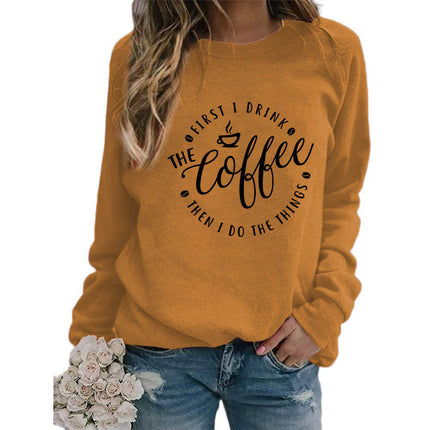Foreign trade supply coffee coffee printed round neck jacket sweater European size ladies coat long sleeve cross-border autumn and winter