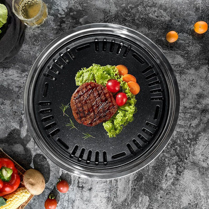 Korean-Style Barbecue Grill, Household Barbecue Stove, Commercial Indoor Smokeless Round Stainless Steel Outdoor Charcoal Grill, Windproof