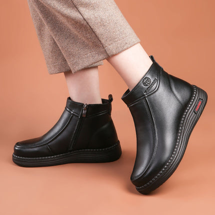 Mom's Shoes, Middle-Aged Autumn and Winter Middle-Aged and Elderly Women's Shoes, Velvet Non-Slip Warm Leather Shoes for the Elderly, Winter Grandma's Cotton Shoes, Short Boots