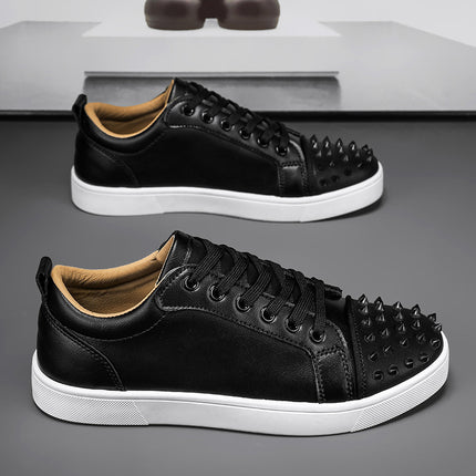 Autumn New Microfiber Leather Rivet Flat White Shoes Fashionable Personalized All-match Low-top Casual Sneakers Men's Shoes