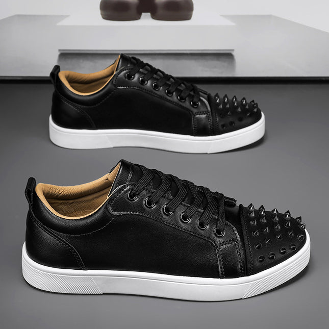 Autumn New Microfiber Leather Rivet Flat White Shoes Fashionable Personalized All-match Low-top Casual Sneakers Men's Shoes