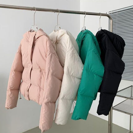2026 Winter New Style Small and Petite Student Hooded Sweet and Cute Women's Cream Croissant Fufu Short Cotton Jacket Trendy
