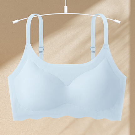 Traceless Ice Silk Beautiful Back Underwear Women's Gather-up Thin Rimless One-piece Sleeping Bra Sports Camisole