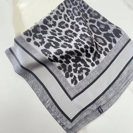 Korean Cashew Silk Scarf Women's Square Scarf Leopard Print Silk Scarf Imitation Silk Scarf Elegant Fashion Four Seasons Cross-Border Printed Scarf