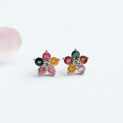 Guan Yu S925 Silver Needle Natural Tourmaline Earrings Flower Ear Hooks Gemstone Factory Wholesale Dropshipping S2053101