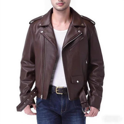 2025 Autumn and Winter New Export European and American Leather Motorcycle Leather Jacket Motorcycle Jacket Men's Aliexpress Casual