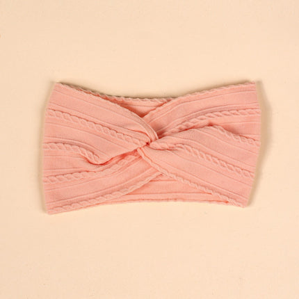 Cross-Border Kidsren's Hair Accessories European and American Popular Baby Cross Headband Jacquard Twist Bow Baby Pure Color Hairband
