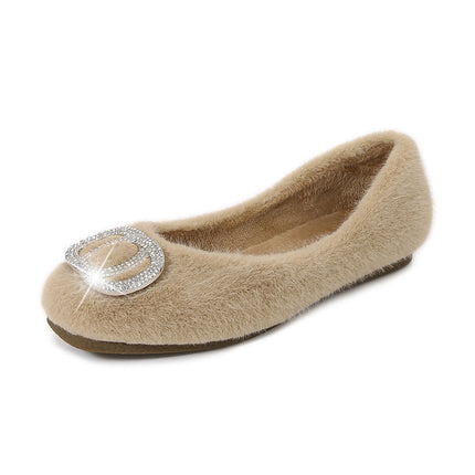 Mao Mao shoes women's autumn and winter outdoor warm fleece-lined bean shoes new square head all-match fashion temperament flat shoes women