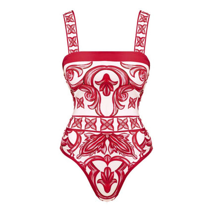 2024 European and American Swimwear New Ethnic Style Printed One-Piece Swimsuit Set for Women Cross-Border Hot Item 25242