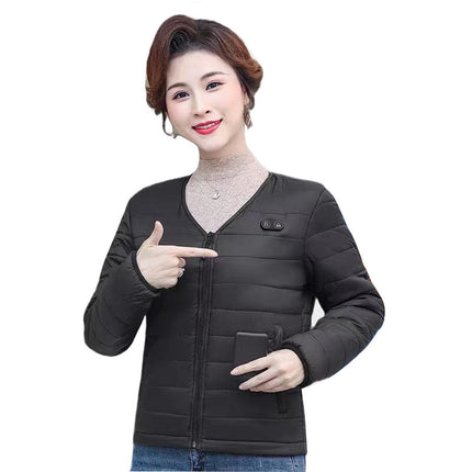 Factory Direct supply intelligent heating cotton-padded clothes constant temperature electric heating cotton-padded clothes winter V-neck front and rear heating long sleeve warm clothes