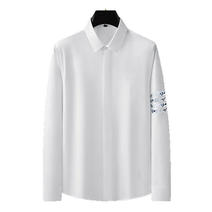 Shirt Light Luxury High-End Men's Long-Sleeved Shirt Men's Embroidered Blue Rose Casual Light Luxury Handsome Men's Clothing