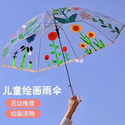 Children's diy painting transparent umbrella kindergarten painting creative handmade graffiti blank hand-painted long handle transparent umbrella